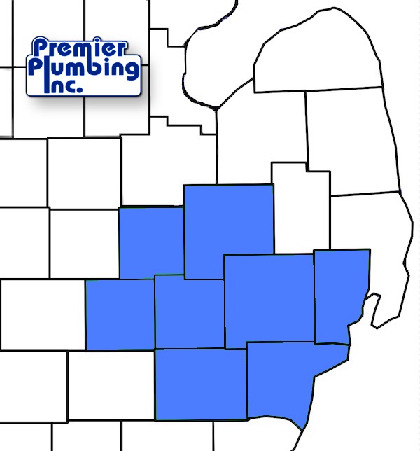 map of premier plumber's service area in michigan